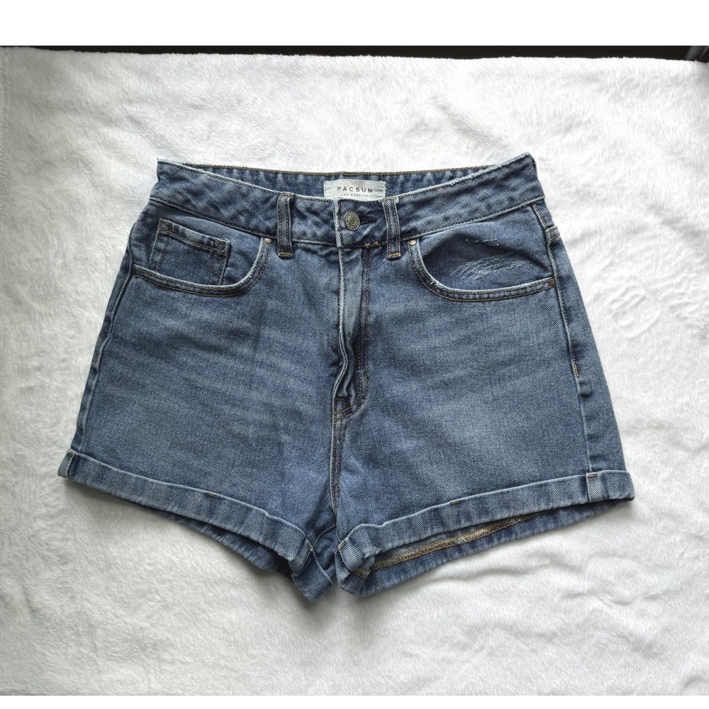 PacSun Mom Shorts Medium Wash Denim High Waisted Rolled Cuff Size 26